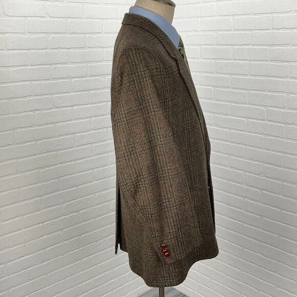 Unbranded Blazer Men‎ 44 Brown Red Plaid Tweed 1 Button Wool VTG Hungary - Picture 5 of 14